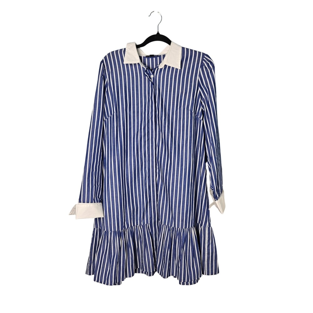 J. Crew Tiered Stripe‎ Cotton Poplin Shirt Dress Size 14 Preppy
